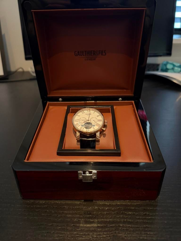 Horloge Gaulthier & fils automatic, Sieraden, Tassen en Uiterlijk, Horloges | Heren, Overige merken, Leer, Staal, Polshorloge