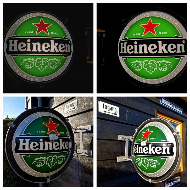Heineken Bier dubbelzijdige lamp lichtbak 81 cm ø (FH5843), Verzamelen, Biermerken, Gebruikt, Reclamebord, Plaat of Schild, Heineken