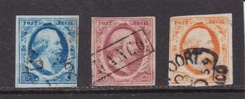 13.  1852 Koning Willem III, 1e emissie,  nrs. 1 - 3,  gebr. beschikbaar voor biedingen