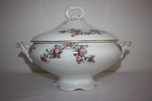 Oude Franse dekschaal met bloemetjes motief, Antiek en Kunst, Antiek | Servies los, Ophalen of Verzenden