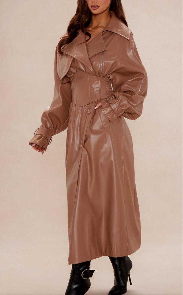 Oversized leren trenchcoat met riem, Kleding | Dames, Jassen | Zomer, Ophalen of Verzenden, Nieuw, Maat 38/40 (M), Bruin