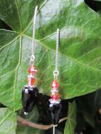 Oorbellen Pink Black onyx-glas facet-swarovski zilver, Ophalen, Nieuw