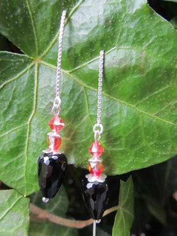 Oorbellen Pink Black onyx-glas facet-swarovski zilver beschikbaar voor biedingen