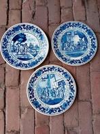 3 wandborden delfs blauw boot landschap kruidenier familie, Antiek en Kunst, Ophalen
