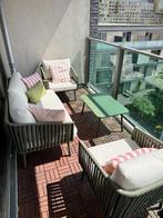 Super chill Loungeset voor balkon met mooie sierkussens, Ophalen, 4 zitplaatsen, Kunststof, Gebruikt