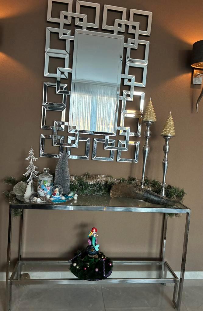 Sidetable en spiegel zilver, Huis en Inrichting, Tafels | Sidetables, Zo goed als nieuw, 25 tot 50 cm, 100 tot 150 cm, Rechthoekig