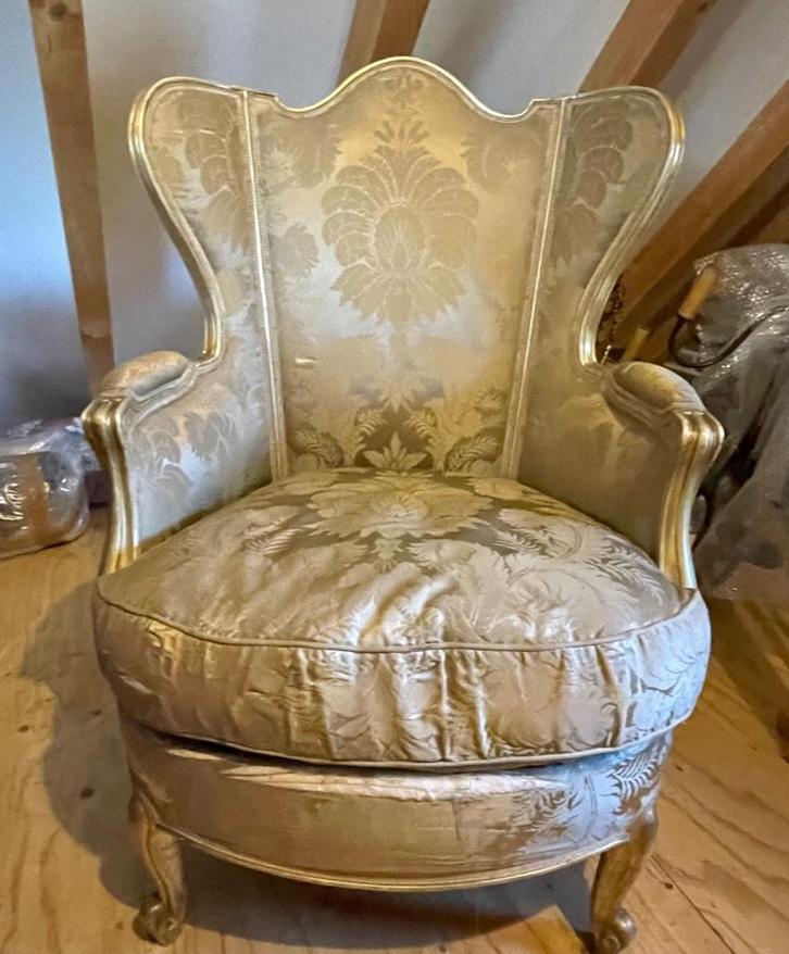 Franse fauteuil - in zijde bekleed, Huis en Inrichting, Fauteuils, Gebruikt, Stof, 50 tot 75 cm, Minder dan 75 cm, Ophalen