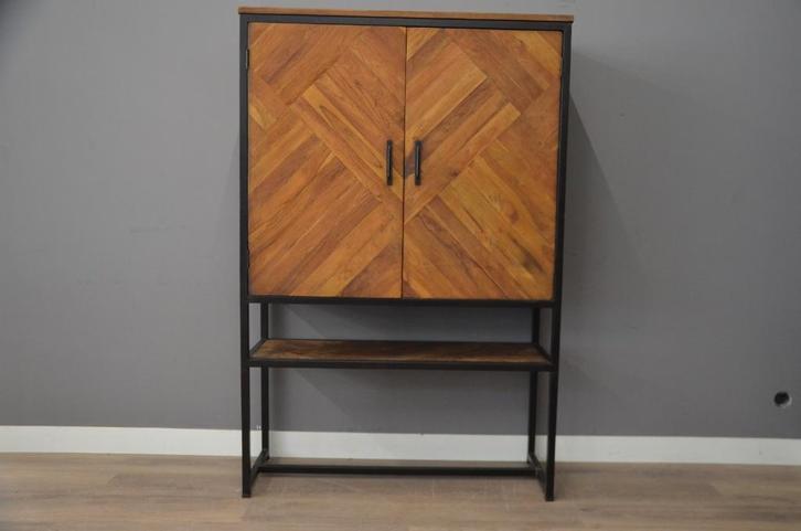 Wandkast teak visgraat 120 cm breed, Huis en Inrichting, Kasten | Ladekasten, 150 tot 200 cm, 100 tot 150 cm, 25 tot 50 cm, Teakhout