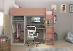 Flow hoogslaper met bureau en kast - 90x200 - Eiken/roze