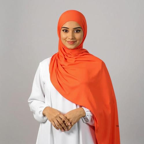Jersey Hijab / Hoofddoek - Orange Bloom, Kleding | Dames, Mutsen, Sjaals en Handschoenen, Nieuw, Sjaal, Ophalen of Verzenden