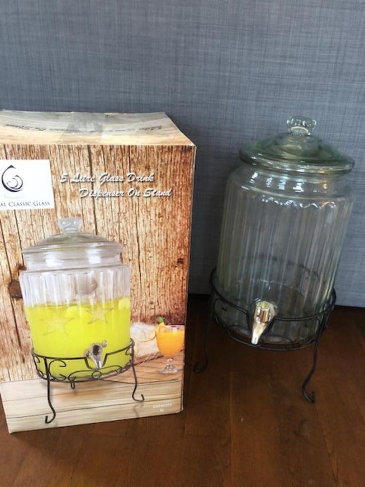 glazen drankdispenser met tapkraan, Huis en Inrichting, Keuken | Keukenbenodigdheden, Zo goed als nieuw, Ophalen of Verzenden