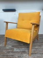Fauteuil TIMON Studio Copenhagen eikenhout velours okergeel, Huis en Inrichting, Ophalen, Vintage, 75 tot 100 cm, Zo goed als nieuw