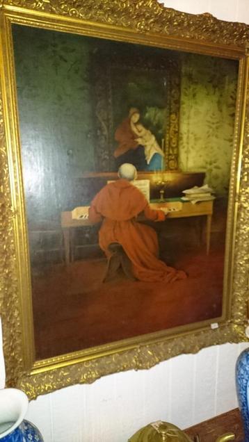 Antiek schilderij op doek compleet met een echte oude lijst beschikbaar voor biedingen