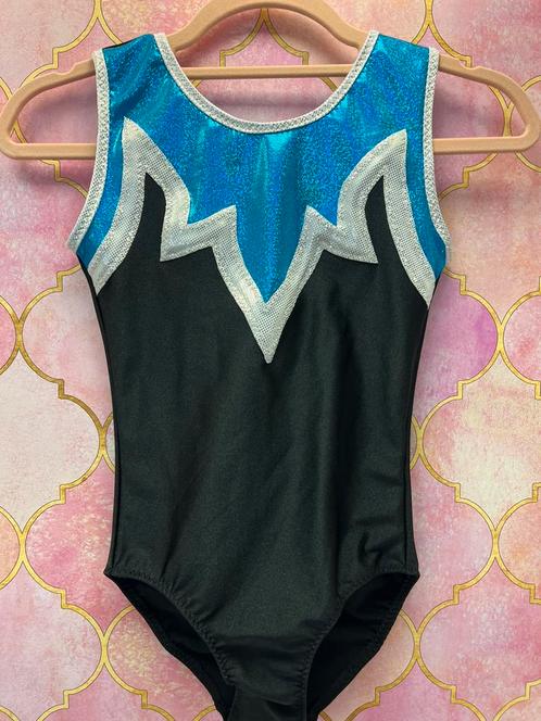 Nieuw turnpakje maat 128 zwart zilver blauw, Sport en Fitness, Turnen, Nieuw, Turnpak(je), Kindermaat 122 t/m 140, Blauw, Ophalen of Verzenden