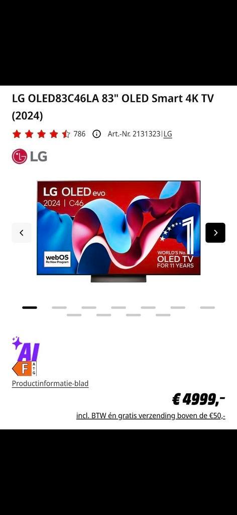 LG OLED C4 83" MET FACTUUR, Audio, Tv en Foto, Televisies, Zo goed als nieuw, 100 cm of meer, LG, 120 Hz, Ophalen of Verzenden