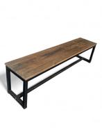 Houten bank met Metalen Onderstel, Gebruikt, Teakhout, Ophalen of Verzenden, Minder dan 25 cm