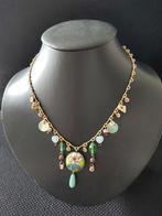 Vintage ketting bronze floral cloisonne koraal en turquoise, Verzenden, Overige materialen, Ketting