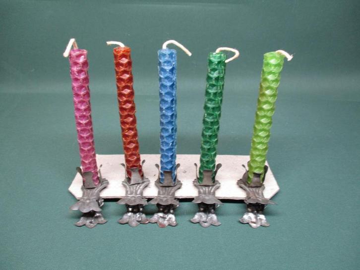 Oude vintage kerst knijpers met gekleurde bijenwaskaarsjes, Diversen, Kerst, Gebruikt, Ophalen of Verzenden