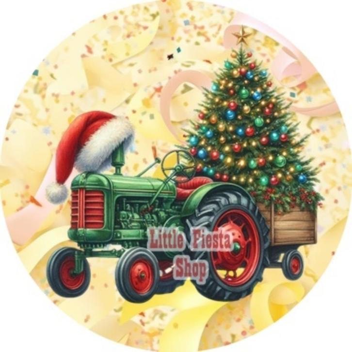 L1720 luxe icing kerst tractor 20cm eetbare taart print, Hobby en Vrije tijd, Taarten en Cupcakes maken, Nieuw, Versiering, Taarten