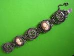 Prachtige Brede Antieke Zilveren Armband met 2 Camees, Verzenden, Zilver, Armband