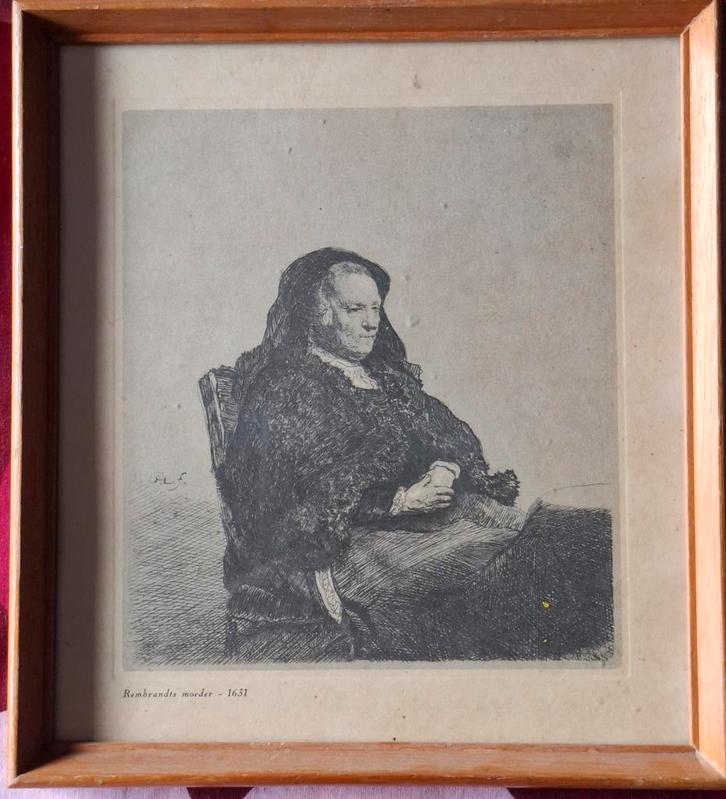 Rembrandts moeder. 1631. Ets.  Postume druk.  Ca 1930., Antiek en Kunst, Kunst | Etsen en Gravures, Ophalen