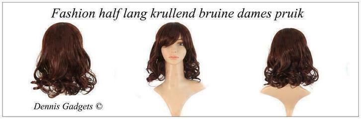 Dennis Gadgets: Damespruik half lang bruin krullend nr.16, Sieraden, Tassen en Uiterlijk, Uiterlijk | Haarverzorging, Nieuw, Pruik of Haarverlenging