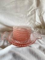 Antiek rosaline glas setje voor petit four of kleine snack, Ophalen of Verzenden