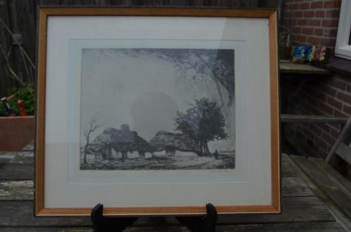 Chromolitho boerenwoning Oud Achterbosch Mol Dirk Baksteen, Antiek en Kunst, Kunst | Etsen en Gravures, Ophalen of Verzenden