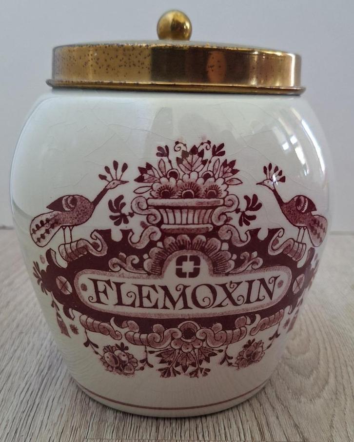 Apothekerspot Flemoxin Delft handpainted rood, Antiek en Kunst, Antiek | Keramiek en Aardewerk, Ophalen of Verzenden