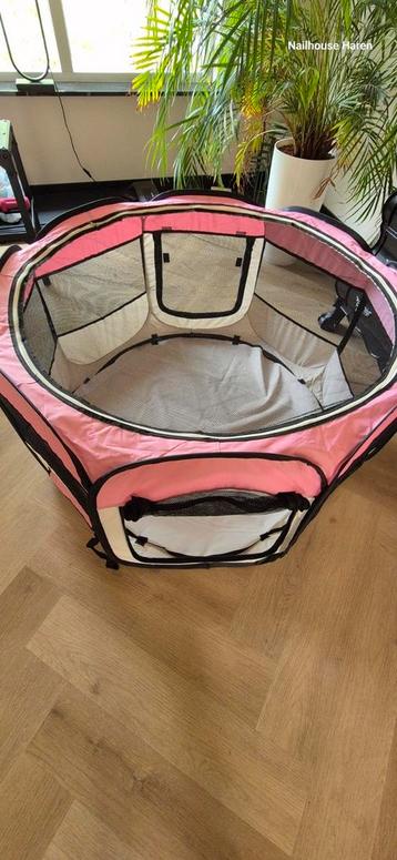Inklapbare hondenbench 108x62cm creme/roze beschikbaar voor biedingen