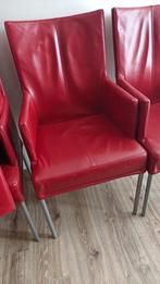 eetkamerstoelen   6 stuks rood leer, Ophalen, Vintage, Zo goed als nieuw, Metaal