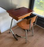 Retro schoolbankje + stoel, Kinderen en Baby's, Kinderkamer | Tafels en Stoelen, Ophalen, Gebruikt, Tafel(s) en Stoel(en)