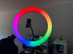 LED RGB ringlicht + statief | 180cm | in hoogte verstelbaar, Ophalen of Verzenden, Zo goed als nieuw, Lamp of Flitsset