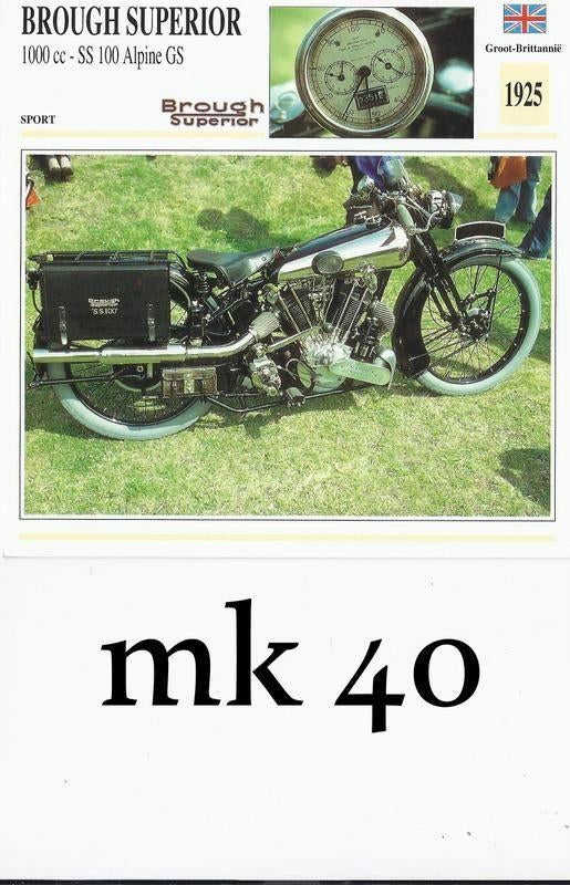 Mk40 motorkaart brough superior 1000 cc ss, Ophalen of Verzenden, Zo goed als nieuw, Motoren