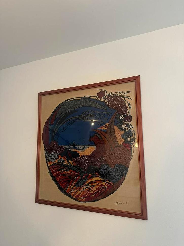 Vintage Indonesisch kunstwerk, Joko 80, groot formaat, 85x81, Antiek en Kunst, Kunst | Schilderijen | Abstract, Ophalen of Verzenden