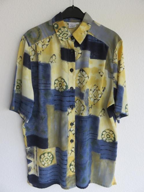 Vintage DelMod blouse geel met blauwe print maat 38, Kleding | Dames, Blouses en Tunieken, Zo goed als nieuw, Maat 38/40 (M), Geel
