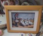 Vintage 3 D lijstje meisje met gansen, Ophalen of Verzenden