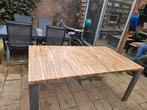 Mooie houten eettafel met rvs onderstel, Huis en Inrichting, Tafels | Eettafels, Ophalen, Zo goed als nieuw, Rechthoekig, 50 tot 100 cm