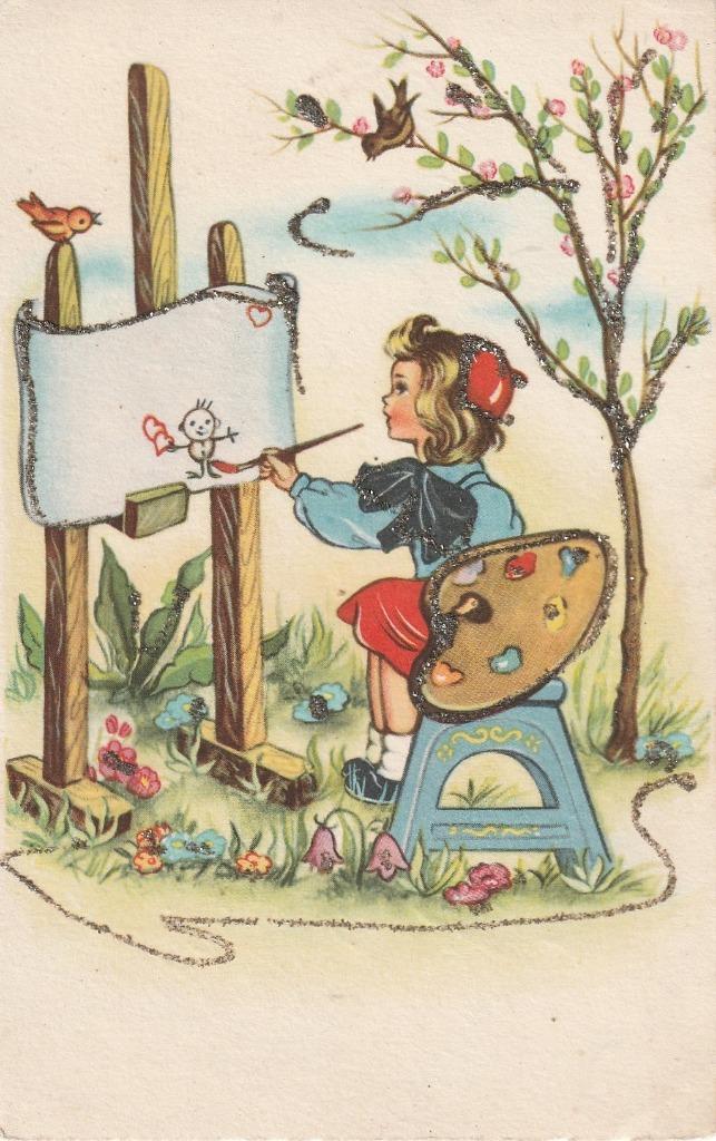 ZILVERSTROOISEL MEISJE JAREN 50 ZEER MOOI OUDE KAART KH887, Verzamelen, Ansichtkaarten | Themakaarten, Ongelopen, 1940 tot 1960