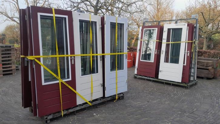 schuurdeuren / achterdeuren, Doe-het-zelf en Verbouw, Deuren en Horren, Gebruikt, Binnendeur, 200 tot 215 cm, Glas, Hout, Ophalen of Verzenden