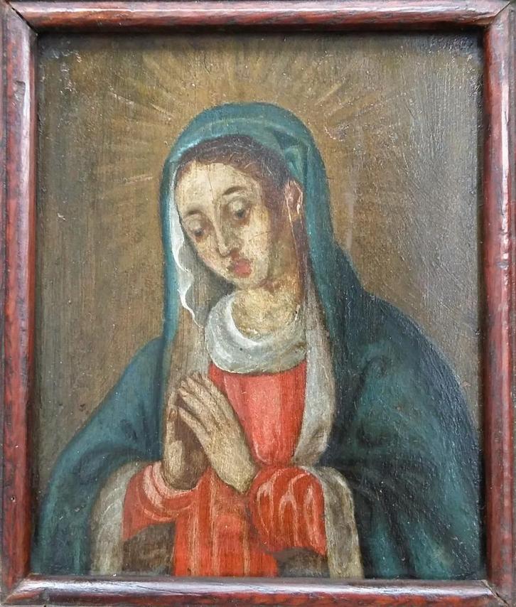 17 de eeuw Olieverf op Koperplaat Biddende Madonna Maria, Antiek en Kunst, Kunst | Schilderijen | Klassiek, Ophalen of Verzenden