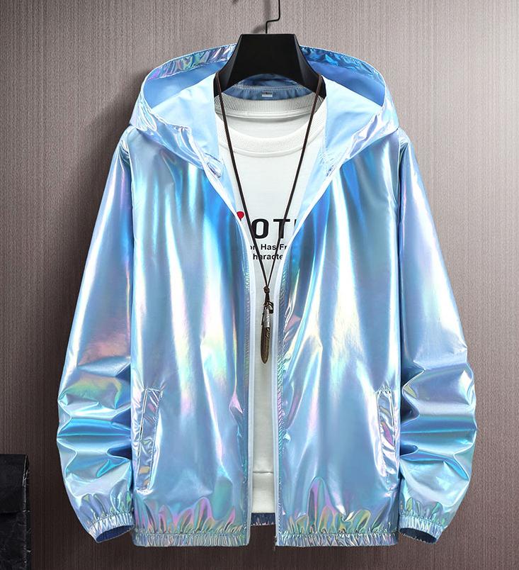 Lichtblauwe glimmende jas / heren dames glanzende zomerjas, Kleding | Heren, Verzenden, Nieuw, Overige maten, Blauw