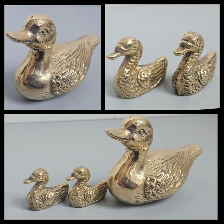 Vintage koper, drie geel koperen beeldjes van eenden, Antiek en Kunst, Antiek | Koper en Brons, Koper, Ophalen of Verzenden