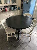 Zwarte Tafel + 4 Witte Stoelen, Ophalen, Gebruikt, 4 tot 6 stoelen