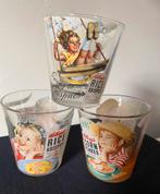 3 Vintage Kellogg’s Corn Flakes glazen. Hoogte 8,5 cm., Glas of Glazen, Ophalen of Verzenden, Overige stijlen, Glas
