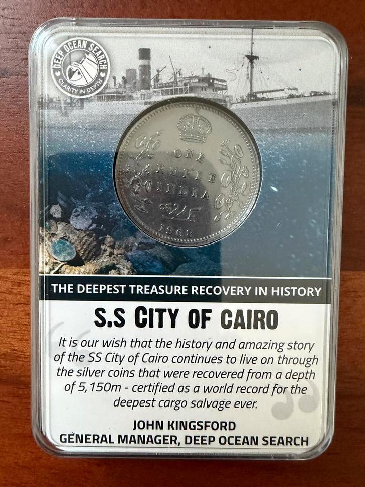 Zilveren Rupee SS City of Cairo, Postzegels en Munten, Munten | Azië, Losse munt, Centraal-Azië, Zilver, Ophalen of Verzenden