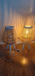Twee dezelfde tafellampen bamboe, Huis en Inrichting, Lampen | Tafellampen, Ophalen, Zo goed als nieuw, Minder dan 50 cm