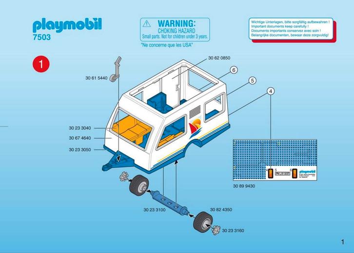 Playmobil Caravan 7503 - (mist 1 wieldop), Kinderen en Baby's, Speelgoed | Playmobil, Gebruikt, Complete set, Ophalen of Verzenden