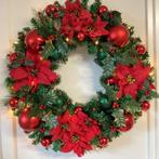 Mooie rustike grote kerstkrans met verlichting 65 cm, Diversen, Kerst, Ophalen of Verzenden