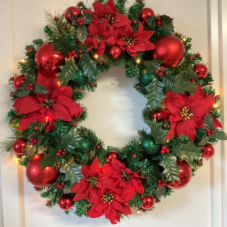 Mooie rustike grote kerstkrans met verlichting 65 cm, Diversen, Kerst, Ophalen of Verzenden